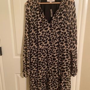 LOFT CHEETAH PRINT TIERED SWING DRESS